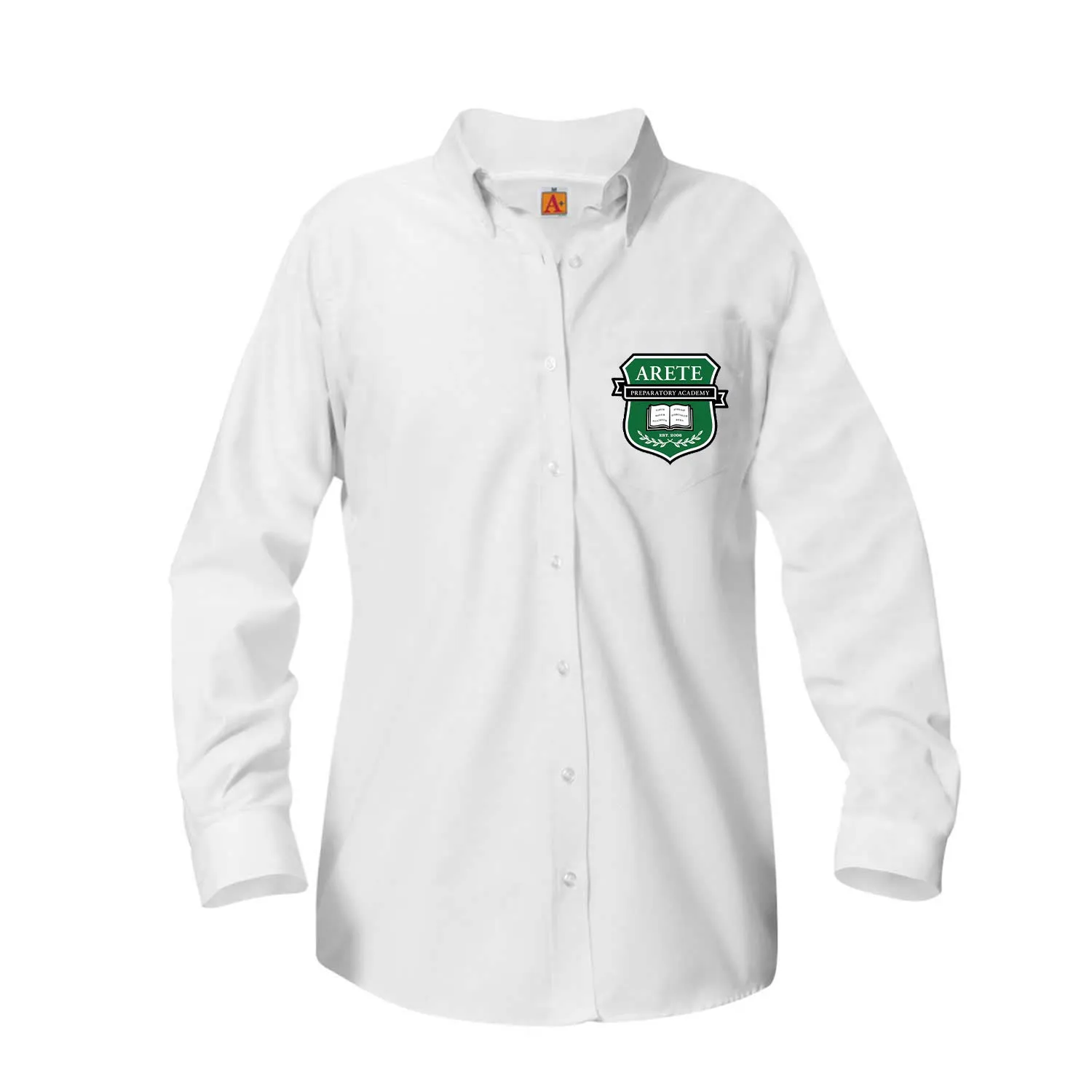 Arete Prep Academy Female Oxford Long Sleeve Blouse (9th-12th Grade) - Patch on the pocket