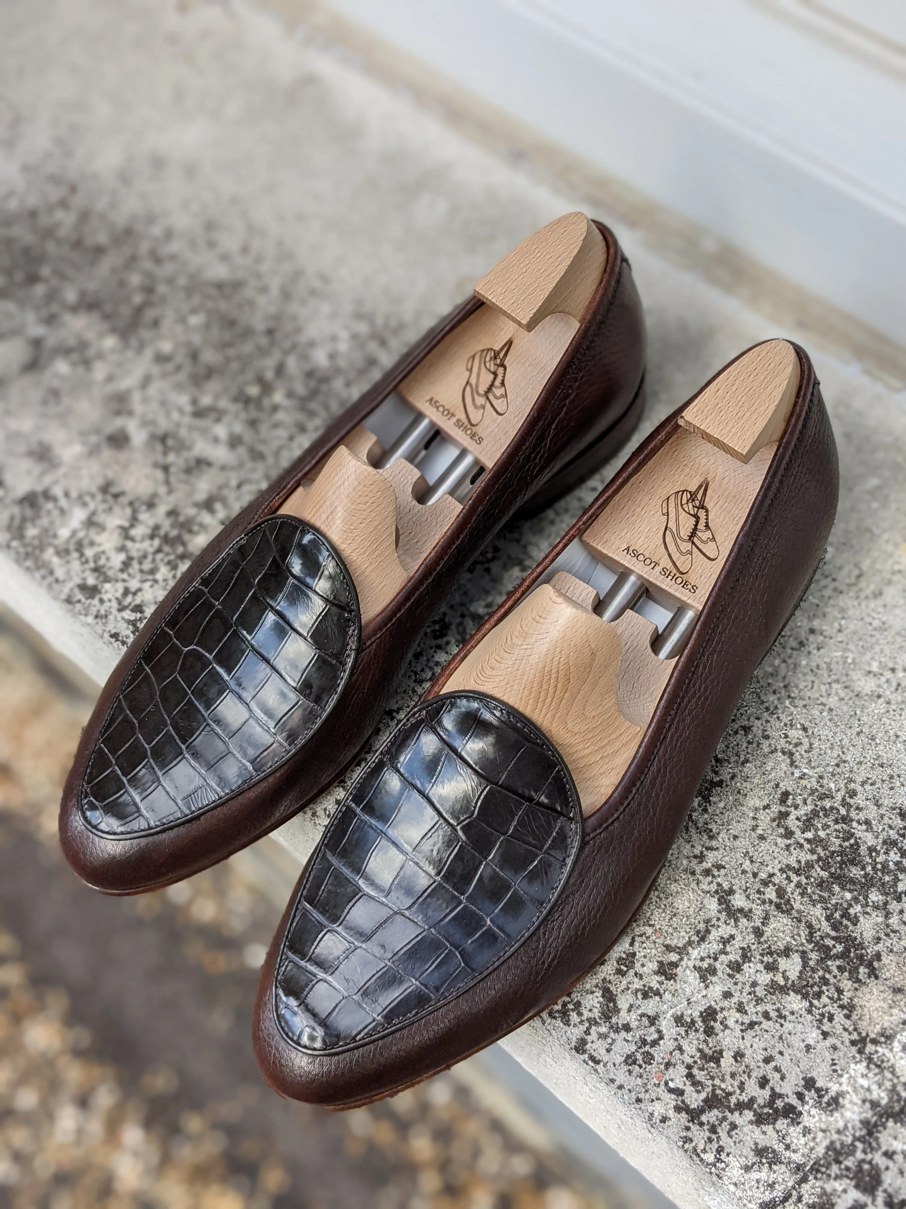 Belgian Loafer - Brown Alligator & Calf
