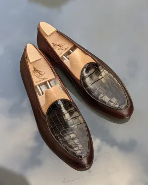 Belgian Loafer - Brown Alligator & Calf
