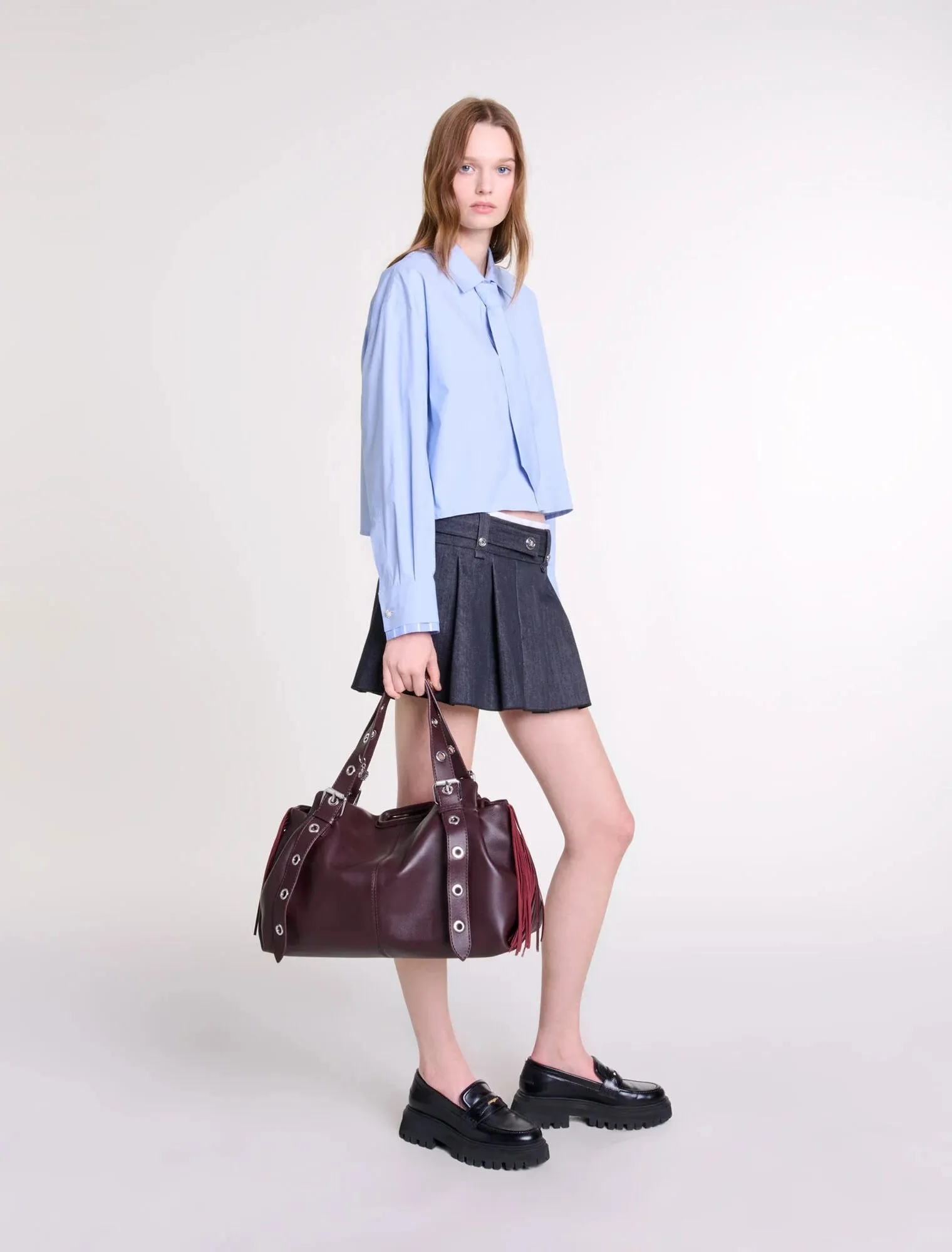 Black denim-effect mini skirt
