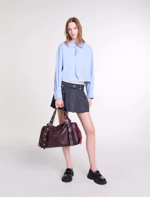 Black denim-effect mini skirt