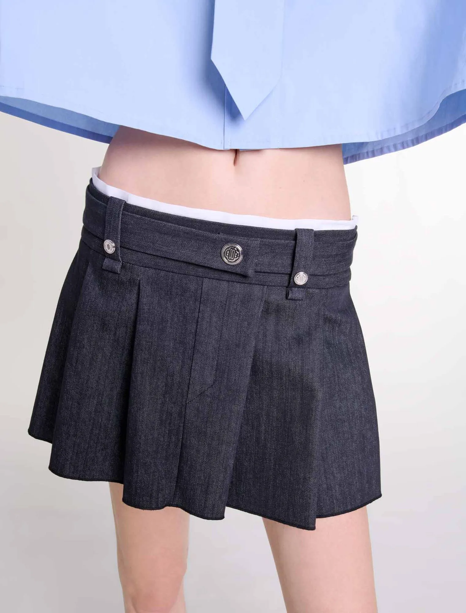 Black denim-effect mini skirt