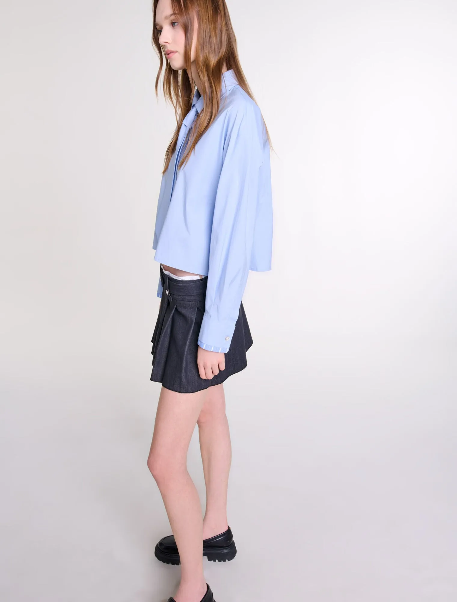 Black denim-effect mini skirt