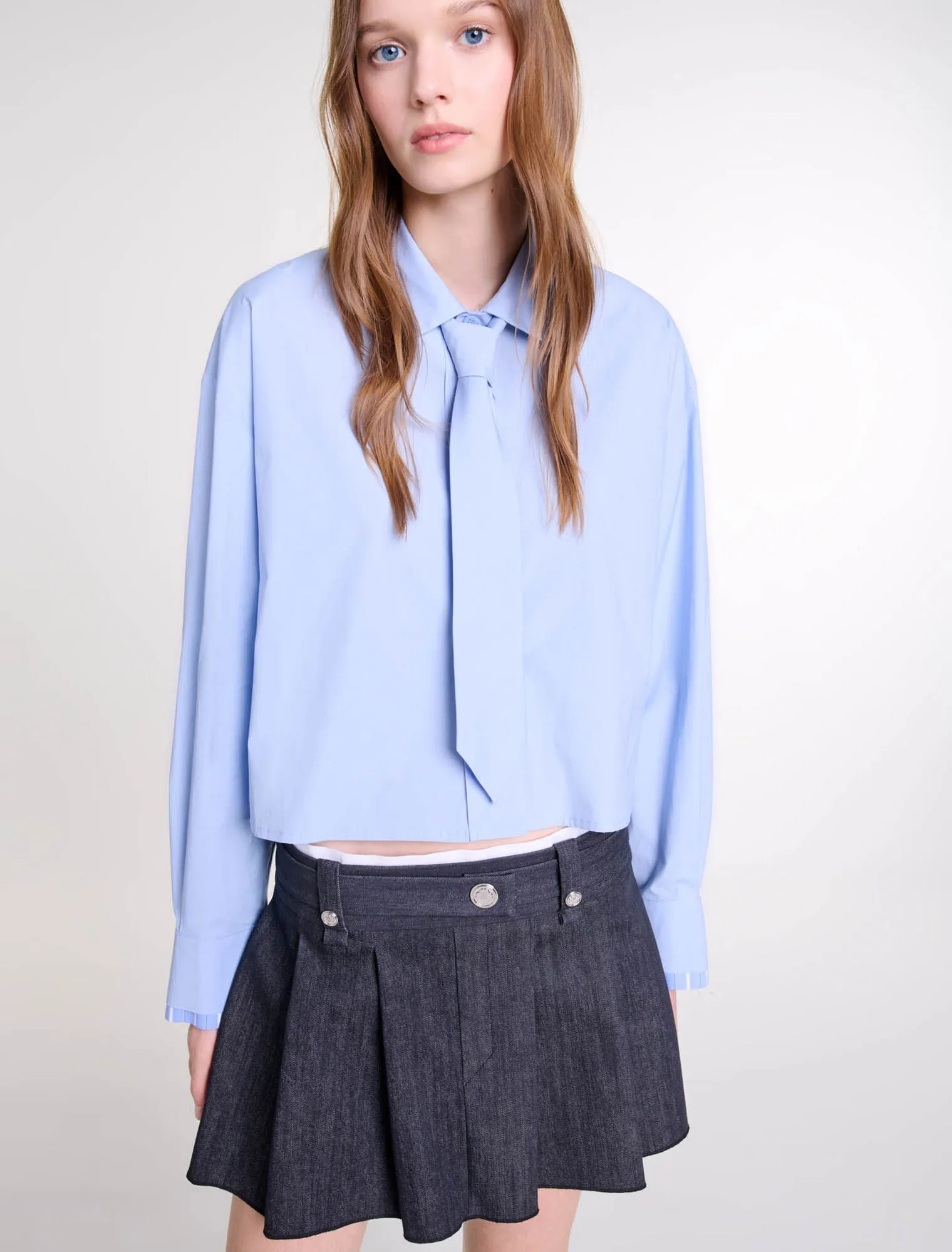 Black denim-effect mini skirt