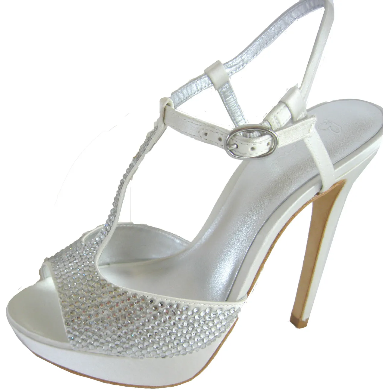 Bourne Women's Diamante Encrusted Satin T-Bar Poppy Bridal Shoes