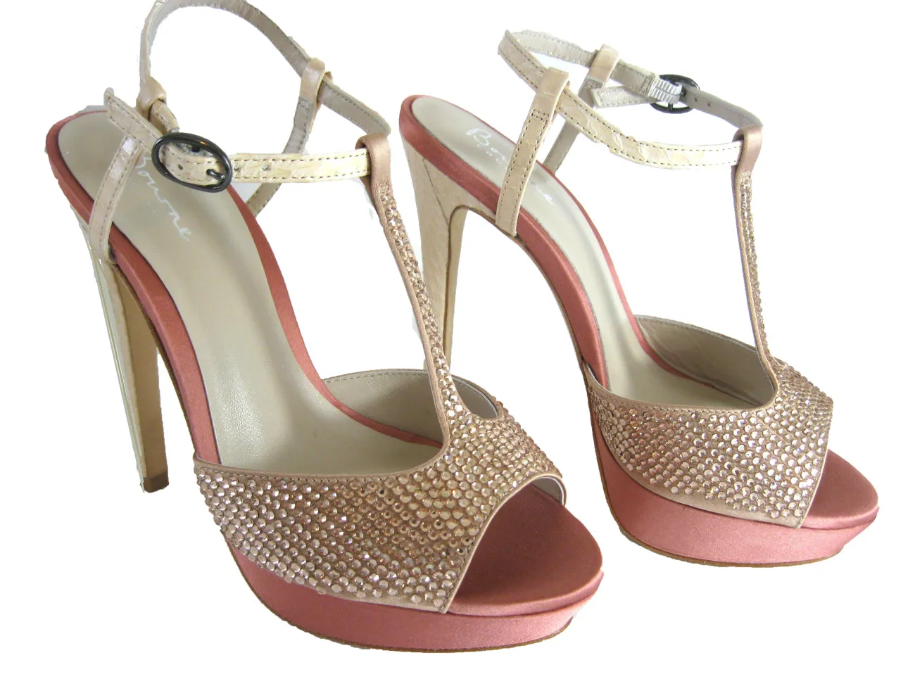 Bourne Women's Diamante Encrusted Satin T-Bar Poppy Bridal Shoes
