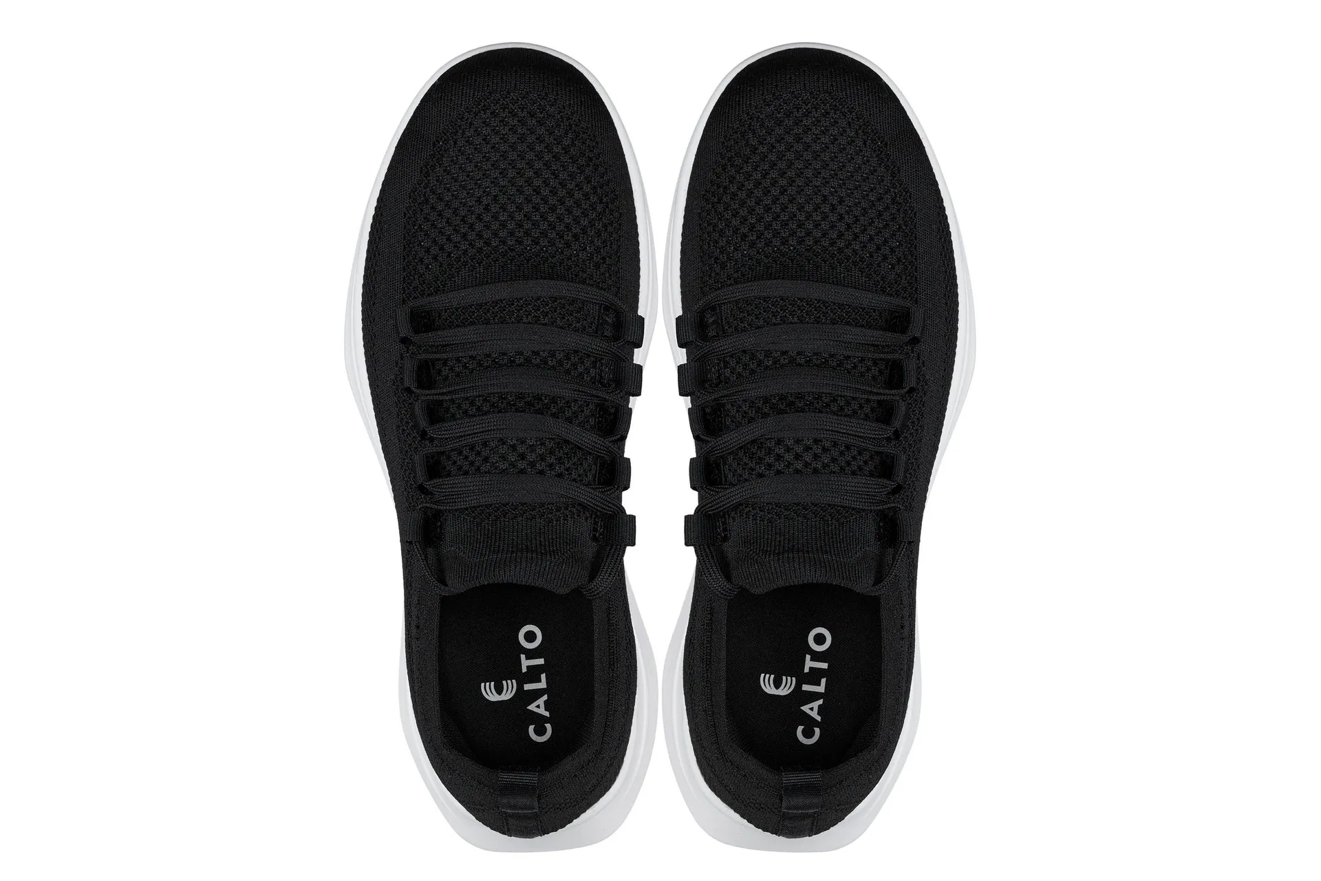 CALTO - QA062 - 2.4 Inches Taller (Black/White Sole) - Lightweight Knitted Sneakers