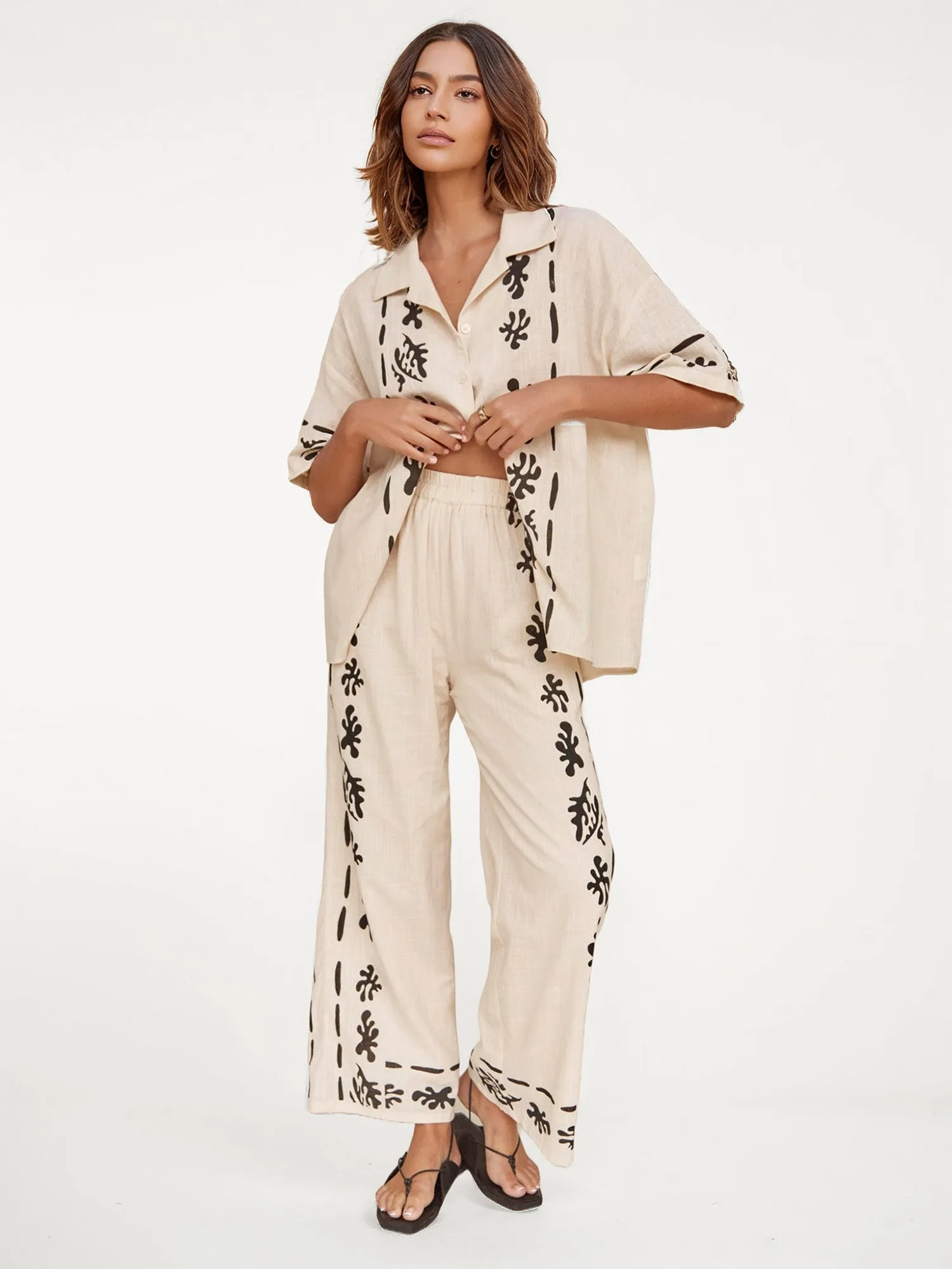 Cream Pants with Bold Black Print