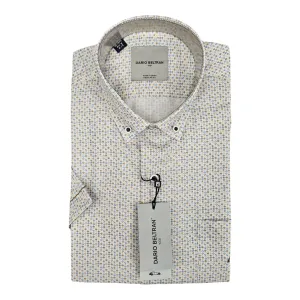 Dario Beltran Almazul 380 Beige Blue Patterned Short Sleeve Shirt
