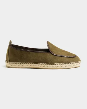 Espadrilles Belgian Loafer Style Olive Suede