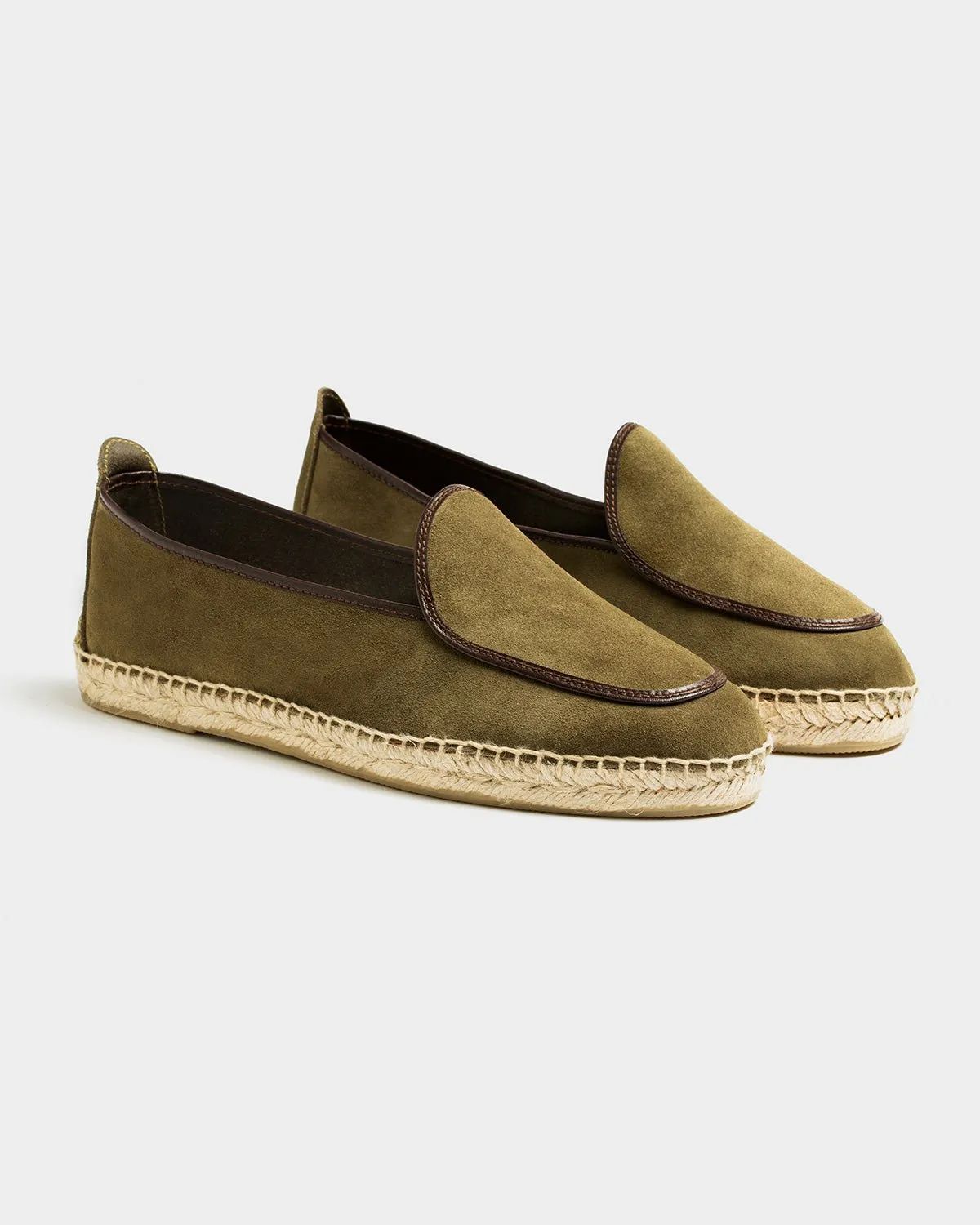 Espadrilles Belgian Loafer Style Olive Suede