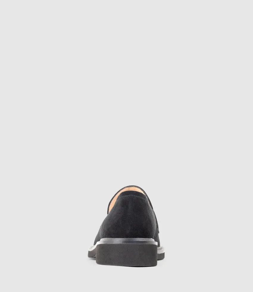 GALIA Loafer with Keeper in Black Suede