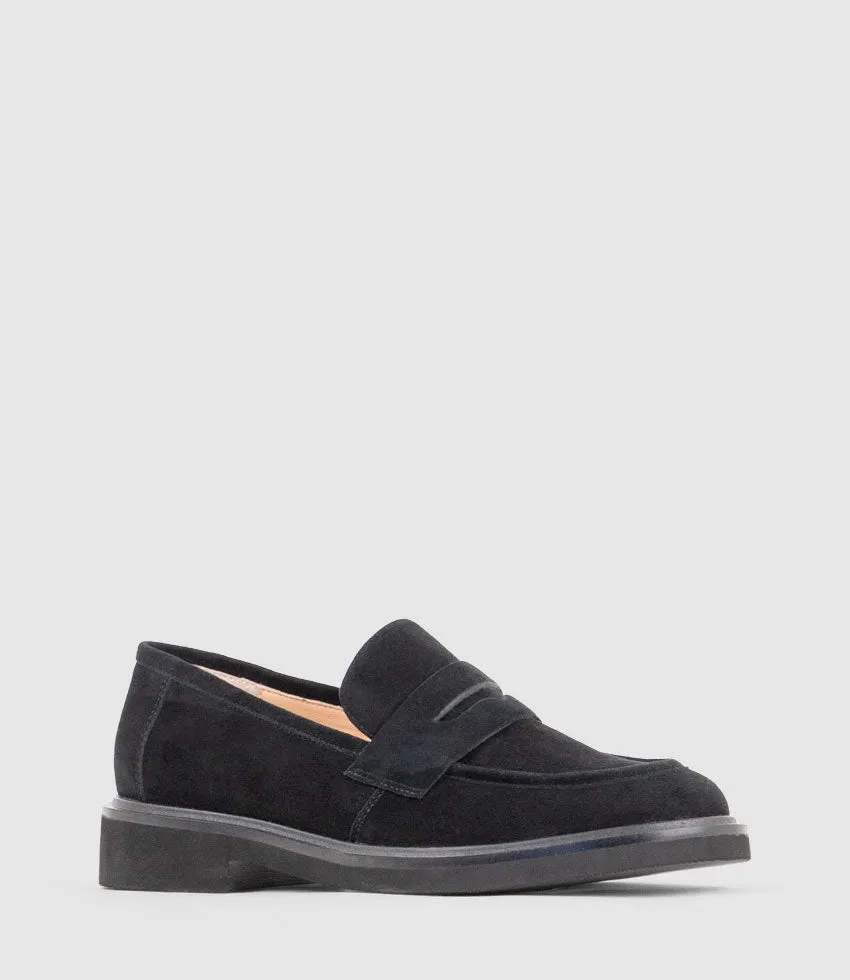 GALIA Loafer with Keeper in Black Suede