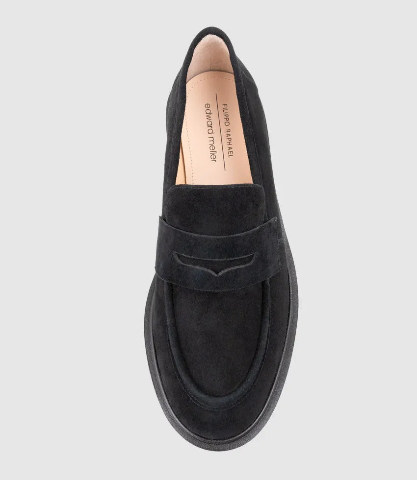 GALIA Loafer with Keeper in Black Suede