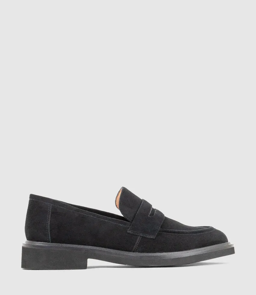 GALIA Loafer with Keeper in Black Suede