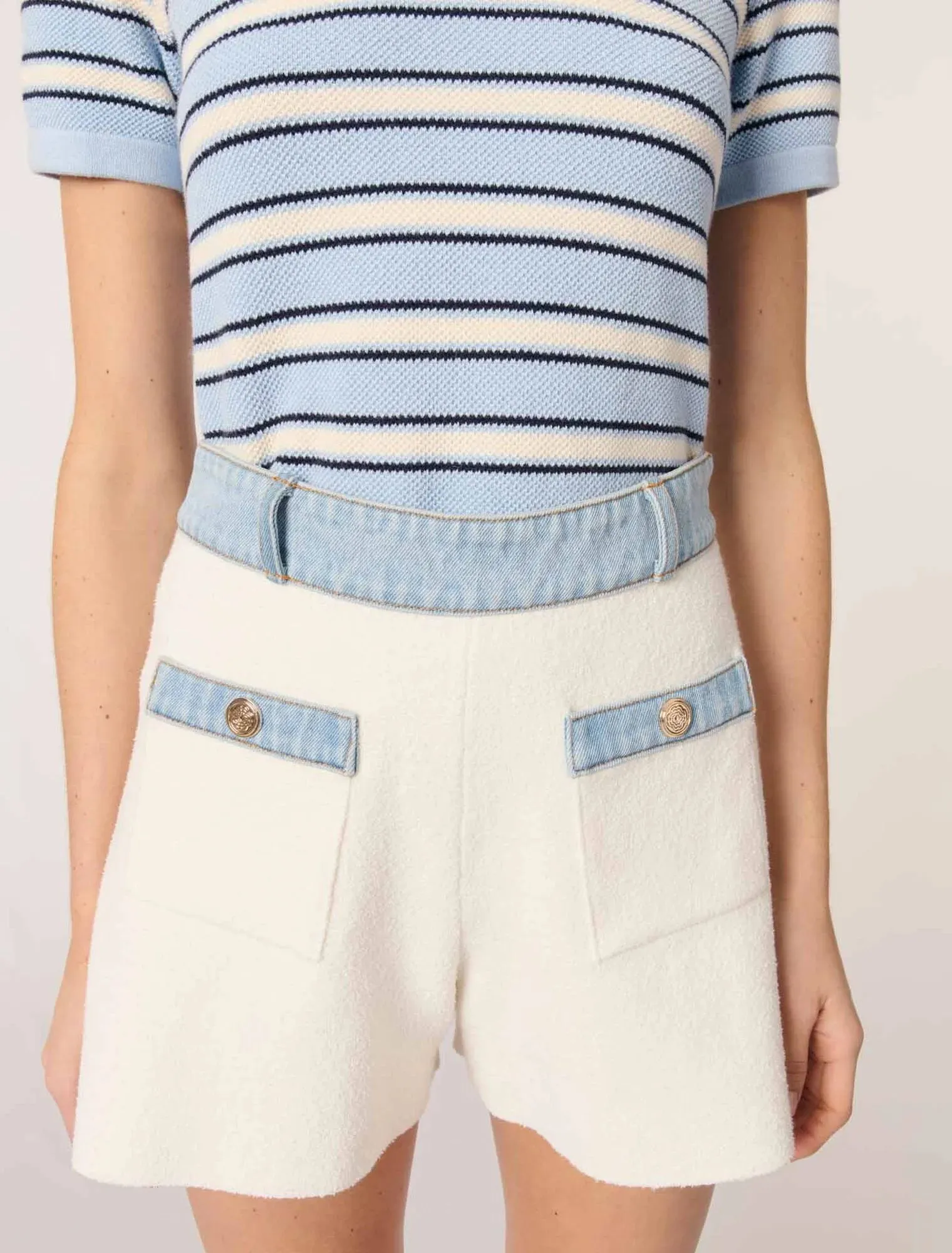 Knitted shorts with denim trim
