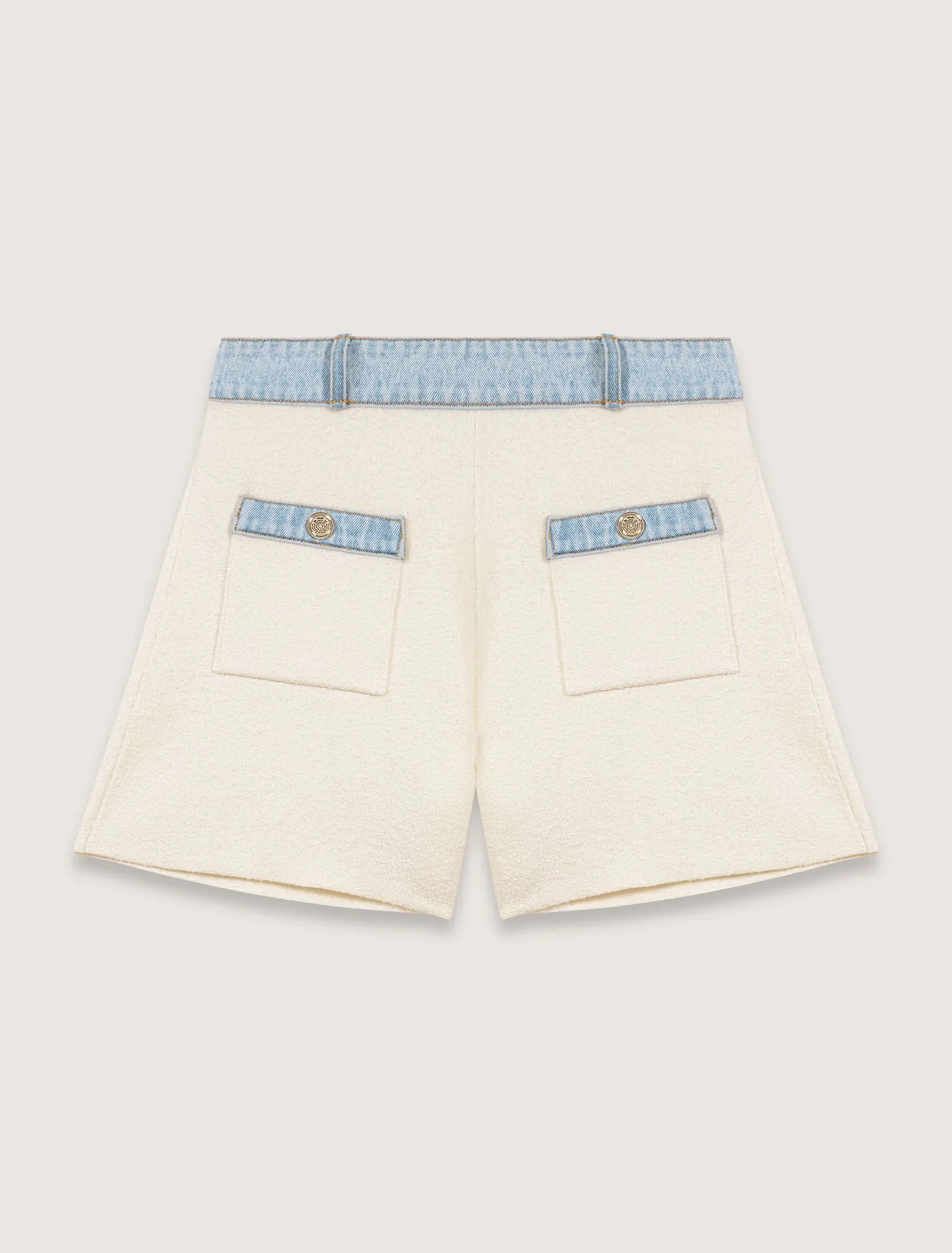 Knitted shorts with denim trim