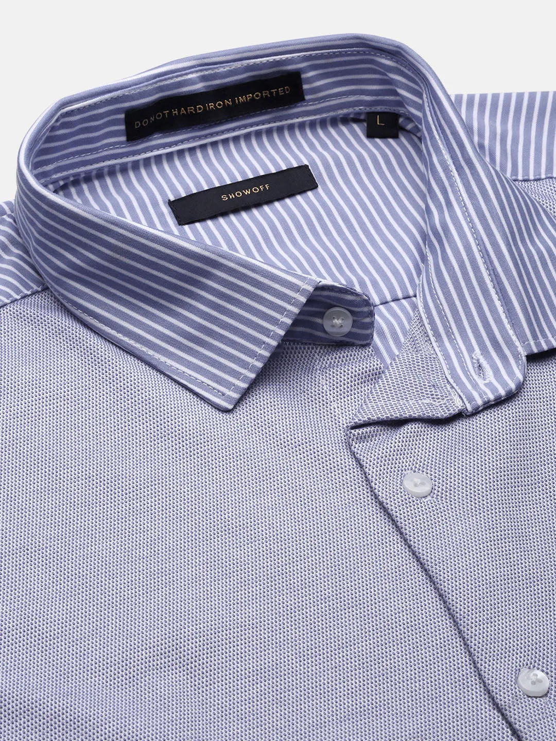 Men Blue Spread Collar Vertical Striped Slim Fit Shirt