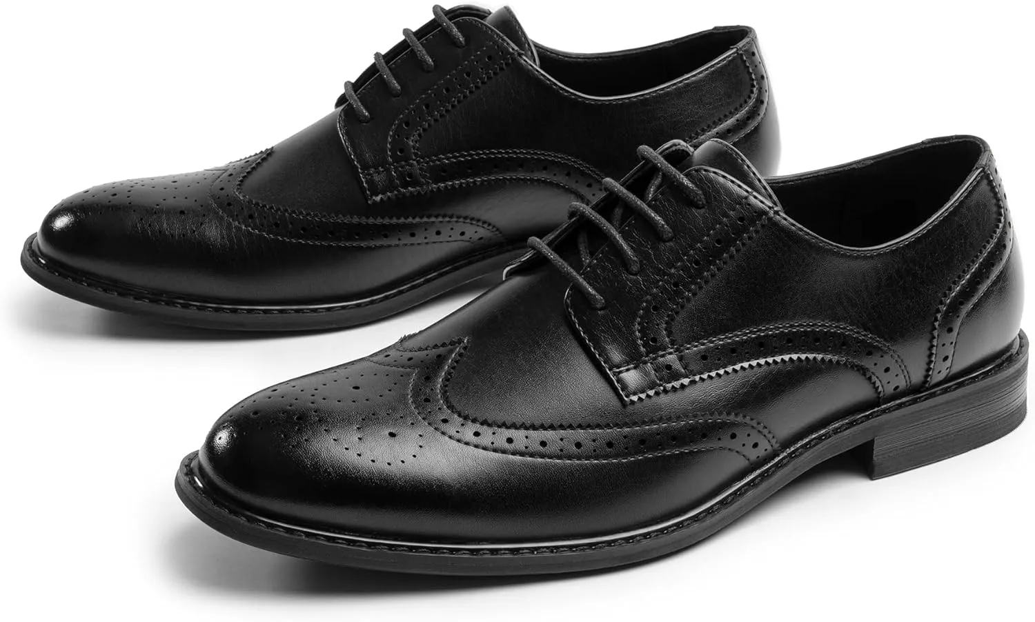 Mens Classic Dress Oxfords, Wingtip Prince Modern Formal Lace Up Shoes, Round Toe, TPR Outsole