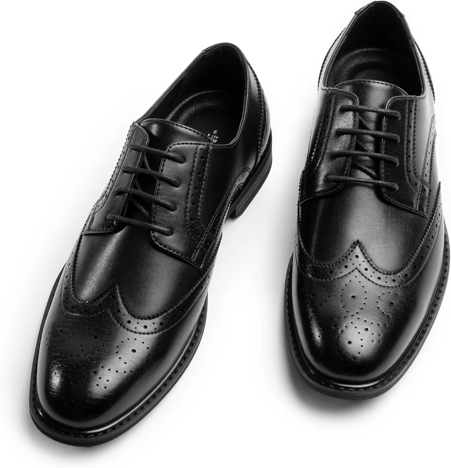 Mens Classic Dress Oxfords, Wingtip Prince Modern Formal Lace Up Shoes, Round Toe, TPR Outsole