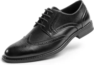 Mens Classic Dress Oxfords, Wingtip Prince Modern Formal Lace Up Shoes, Round Toe, TPR Outsole
