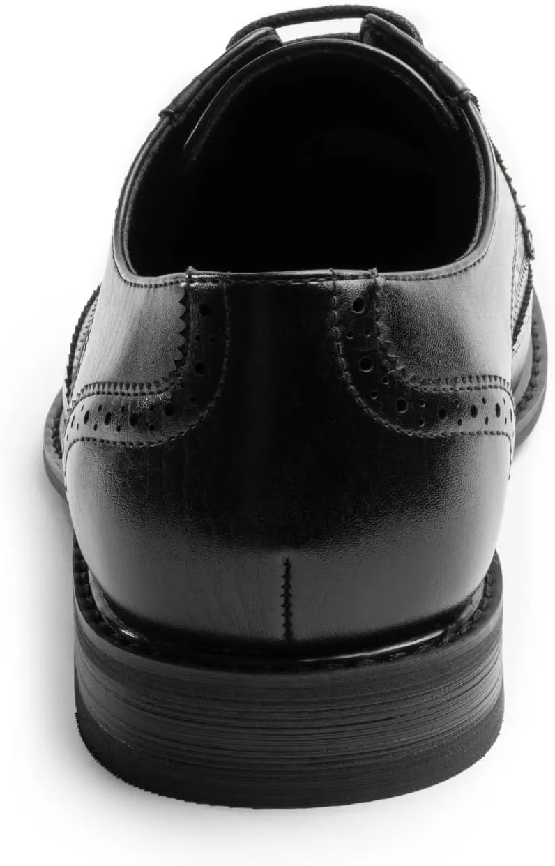Mens Classic Dress Oxfords, Wingtip Prince Modern Formal Lace Up Shoes, Round Toe, TPR Outsole
