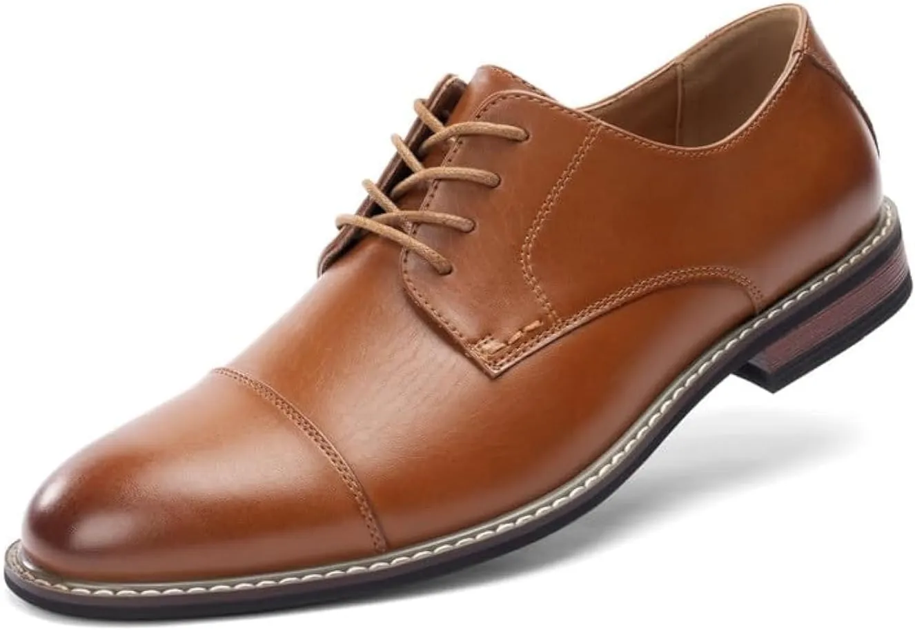 Mens Classic Dress Oxfords, Wingtip Prince Modern Formal Lace Up Shoes, Round Toe, TPR Outsole