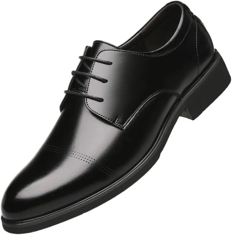 Men's Dress Shoes, Lace-up Brogue Wingtips, Round Toe, New Block Heel Low Top, Anti-Slip Rubber Sole, Slip Resistant Classic Oxfords