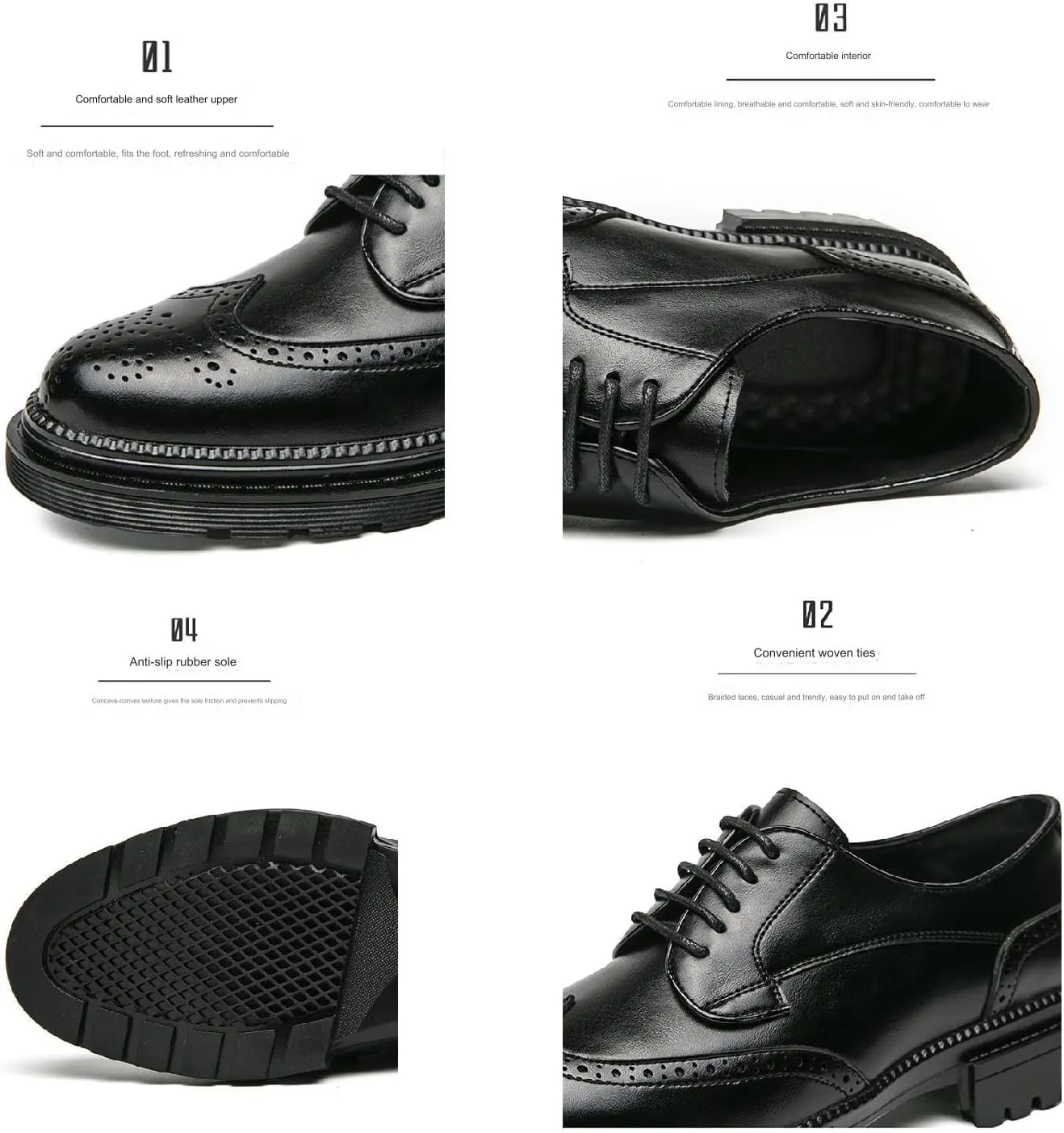 Men's Modern Wingtip Leather Carved Brogue Oxford Shoes Comfortable Round Head Platform Lace Up Height Increasing Dress Shoes for Business Casual Tuxedo Wedding Shoes Groom Shoes