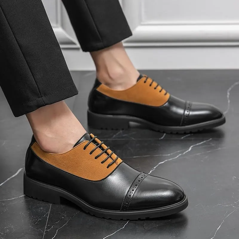 Men's Two Tone Brogue Oxfords Shoes Mens Retro Comfortable Business Height Increasing Non-Slip Softsole Walking Dress Shoes
