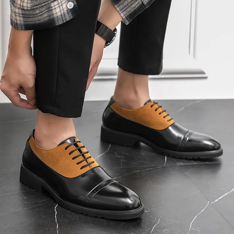 Men's Two Tone Brogue Oxfords Shoes Mens Retro Comfortable Business Height Increasing Non-Slip Softsole Walking Dress Shoes