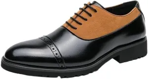 Men's Two Tone Brogue Oxfords Shoes Mens Retro Comfortable Business Height Increasing Non-Slip Softsole Walking Dress Shoes