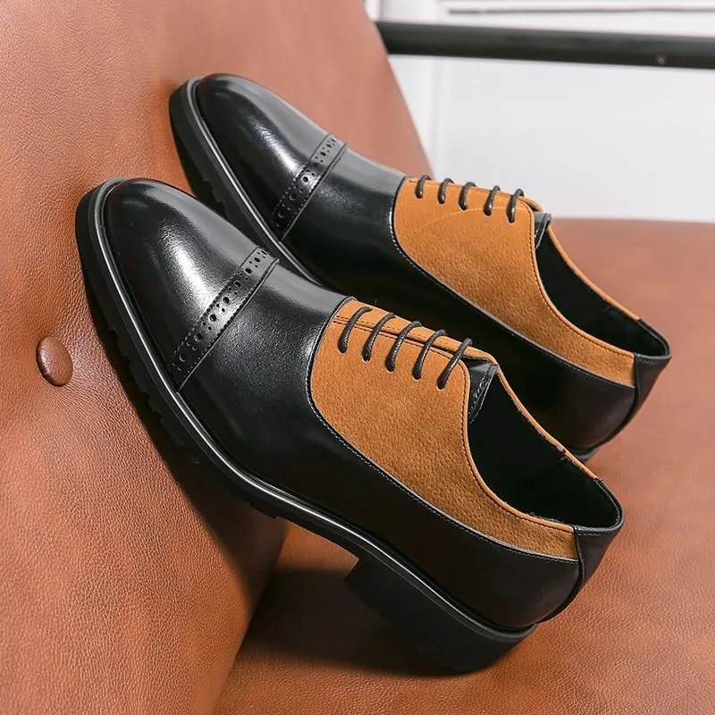Men's Two Tone Brogue Oxfords Shoes Mens Retro Comfortable Business Height Increasing Non-Slip Softsole Walking Dress Shoes