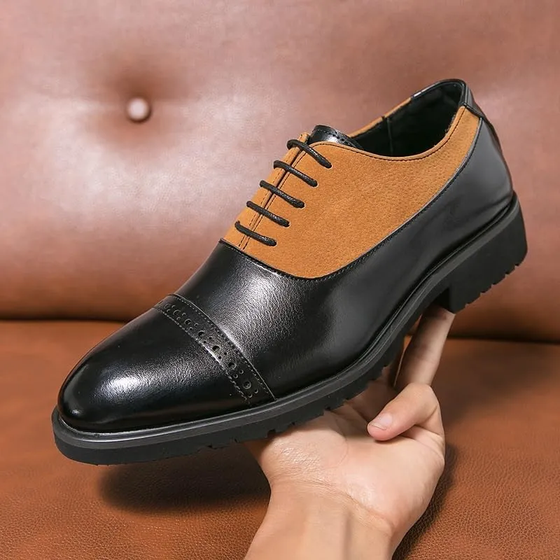 Men's Two Tone Brogue Oxfords Shoes Mens Retro Comfortable Business Height Increasing Non-Slip Softsole Walking Dress Shoes