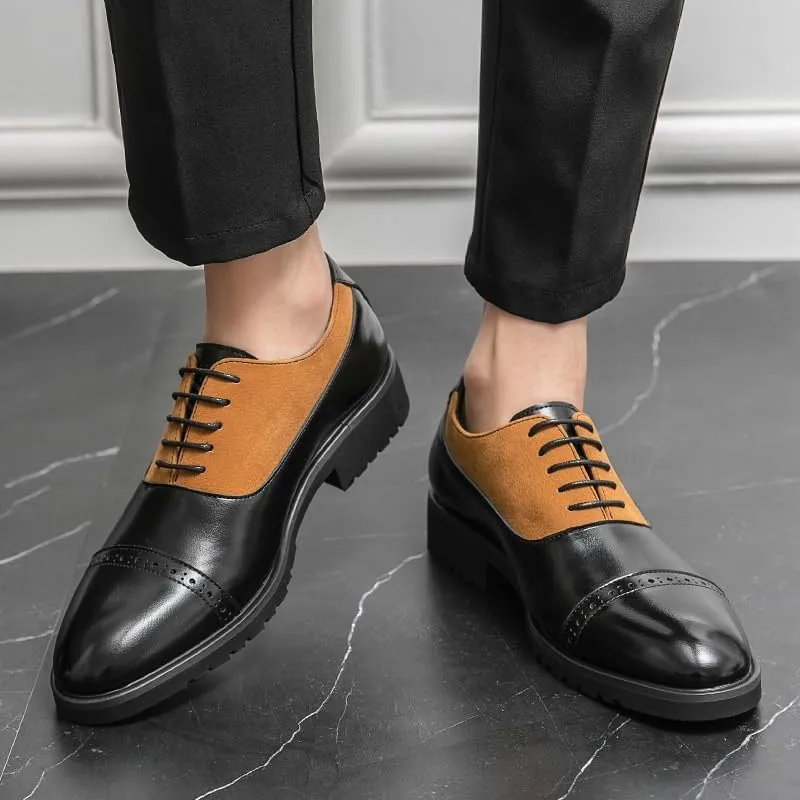Men's Two Tone Brogue Oxfords Shoes Mens Retro Comfortable Business Height Increasing Non-Slip Softsole Walking Dress Shoes