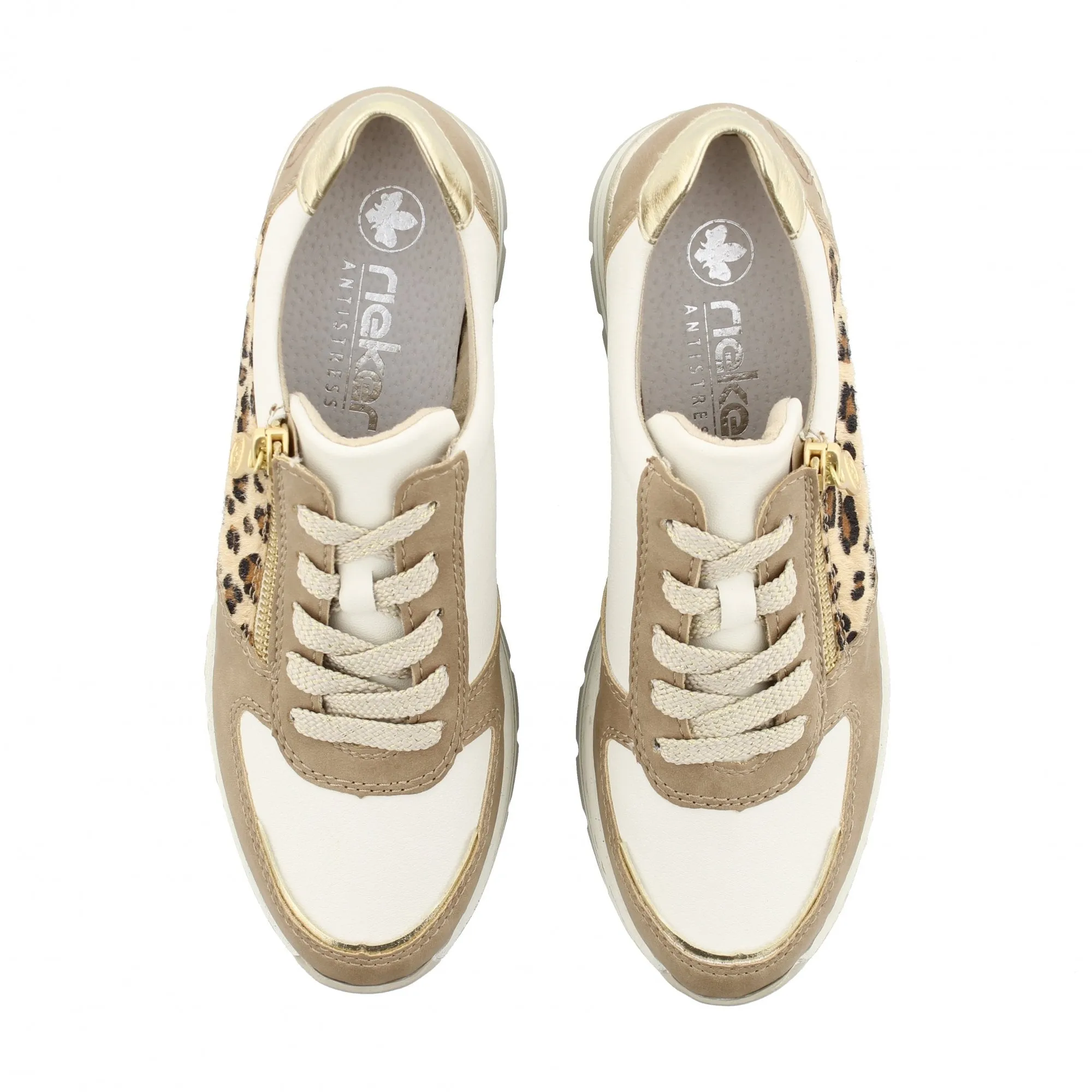Rieker N8308-64 Leather Two Tone And Leopard Wedge Trainers