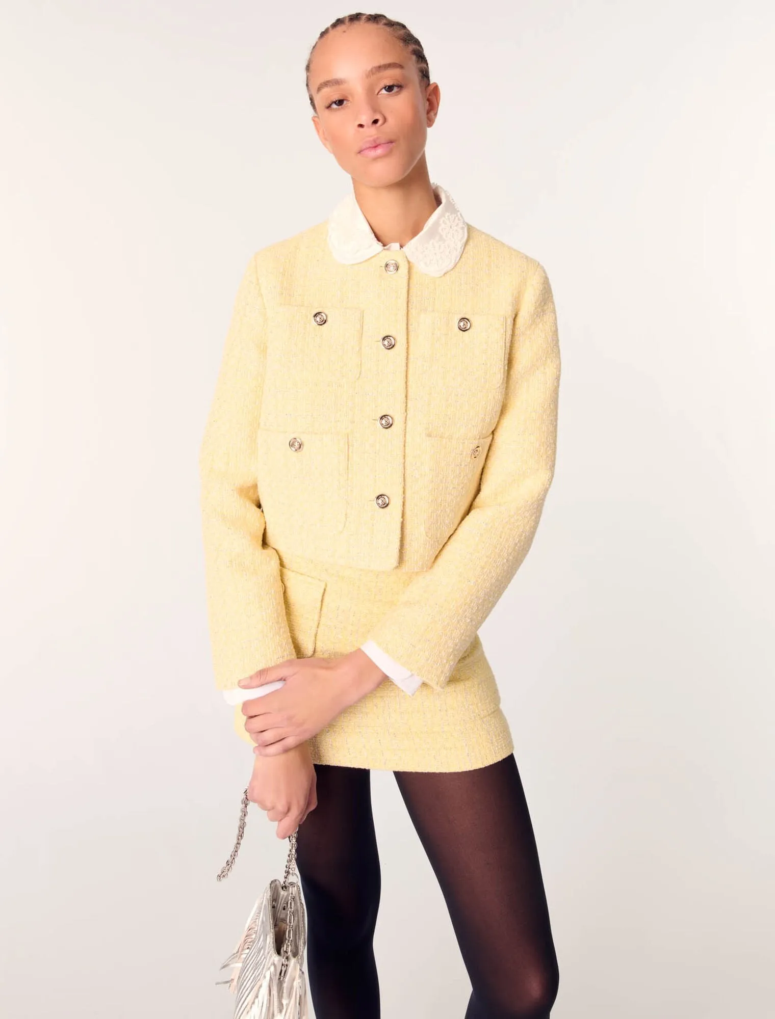 Short tweed and lurex jacket