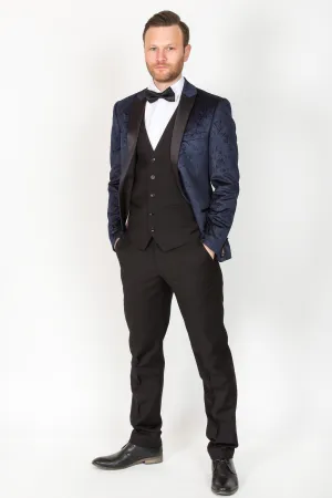 Simon Velvet Navy Tux Lapel Jacquard Blazer by Marc Darcy