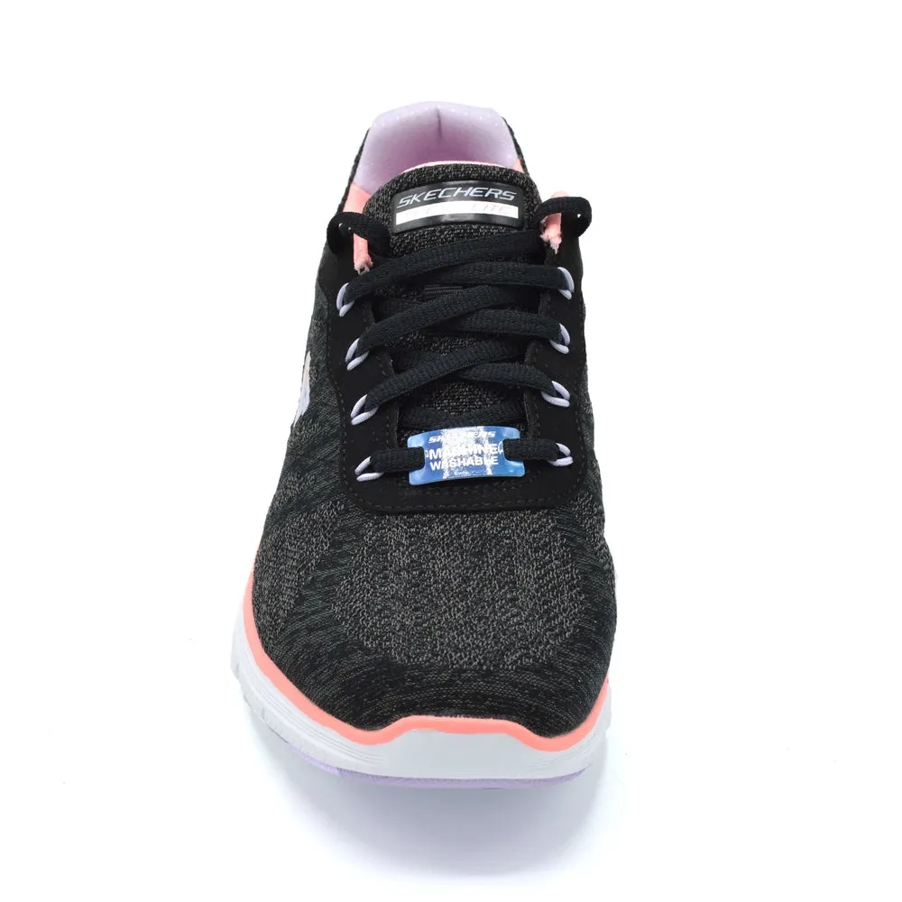 Skechers Flex Appeal  4.0 Fresh Move - Ladies Wide Fit Trainer -  2E Fitting - Black/Pink