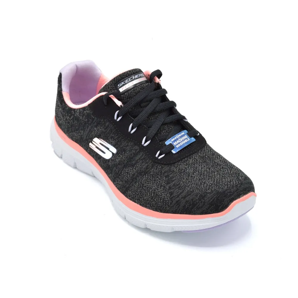 Skechers Flex Appeal  4.0 Fresh Move - Ladies Wide Fit Trainer -  2E Fitting - Black/Pink