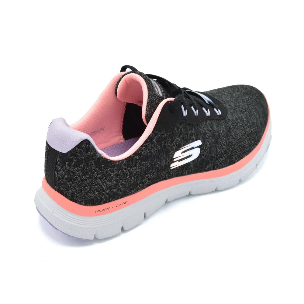 Skechers Flex Appeal  4.0 Fresh Move - Ladies Wide Fit Trainer -  2E Fitting - Black/Pink