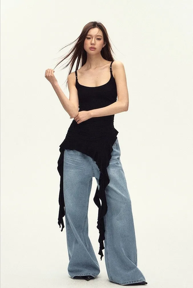 Sleeveless Asymmetric Tank Ruffle Tassel-Detail Dress