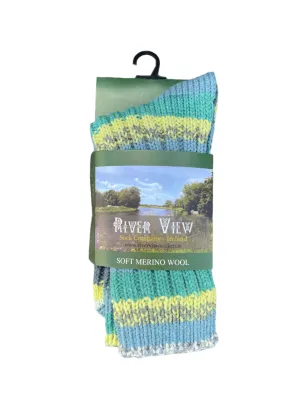 Soft Merino Wool Fair Isle Socks  | Grey Green Blue Yellow