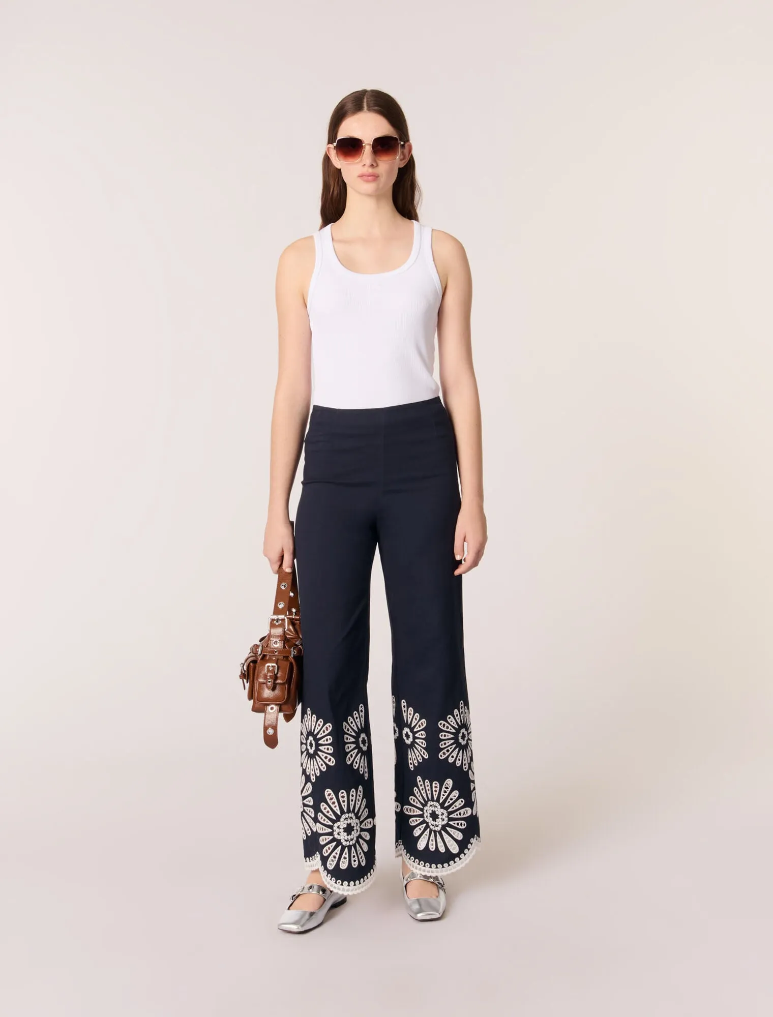 Trousers with crochet detail