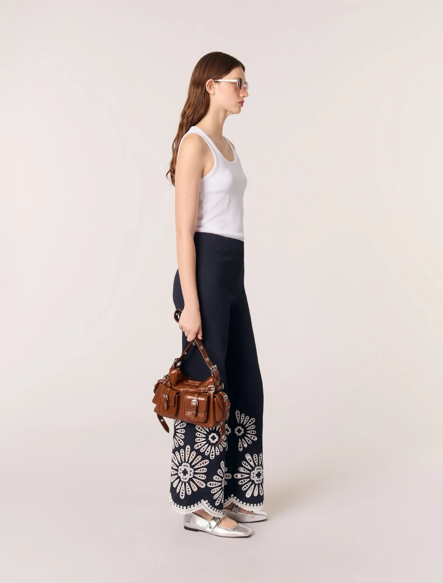 Trousers with crochet detail