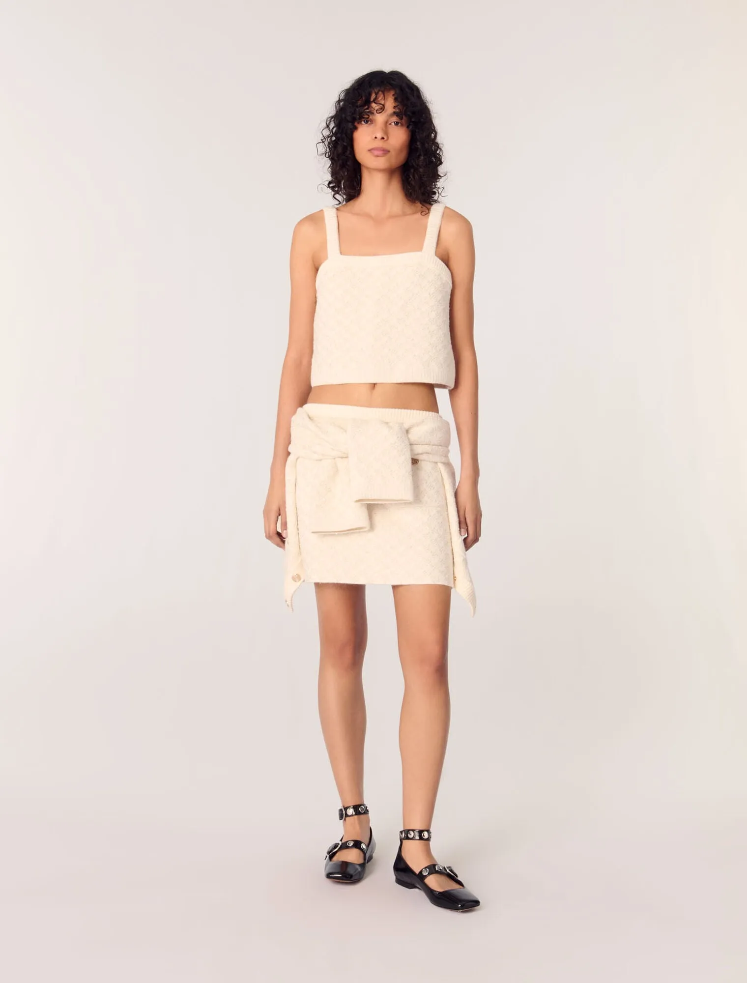 Tweed-effect knit crop top