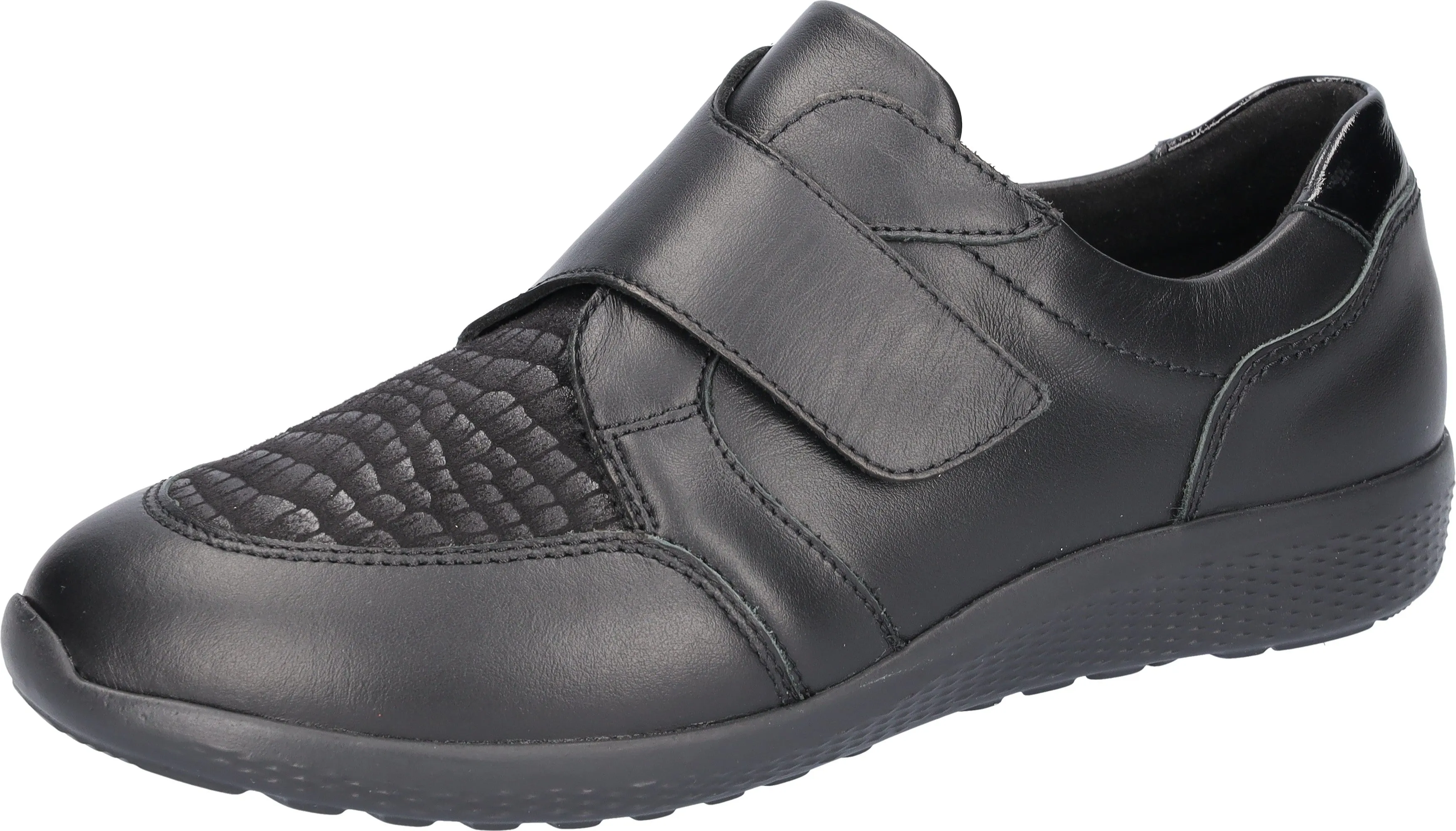Waldlaufer Wide fitting M Ladies Black Trainers Leather Stretch M-Ira Strap Over 815M32 001