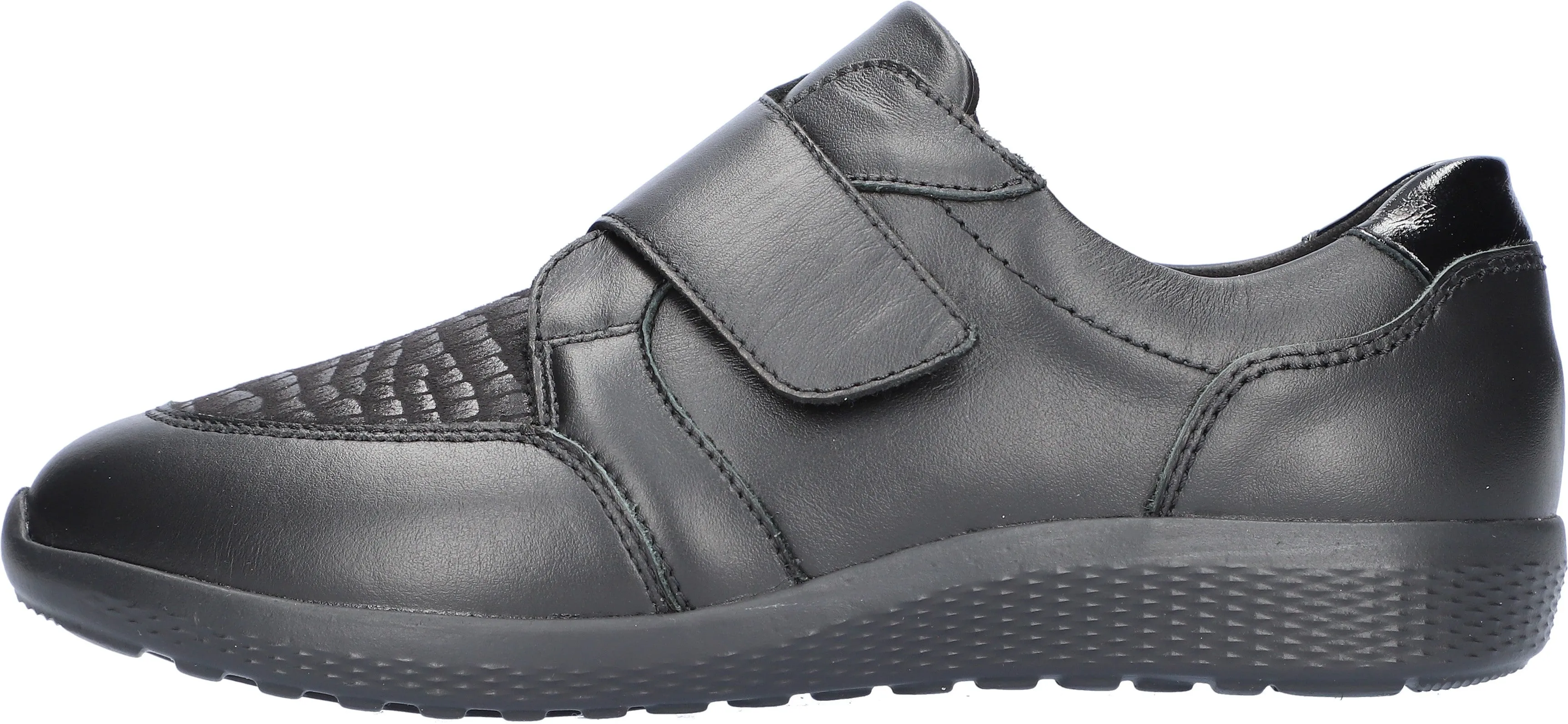 Waldlaufer Wide fitting M Ladies Black Trainers Leather Stretch M-Ira Strap Over 815M32 001