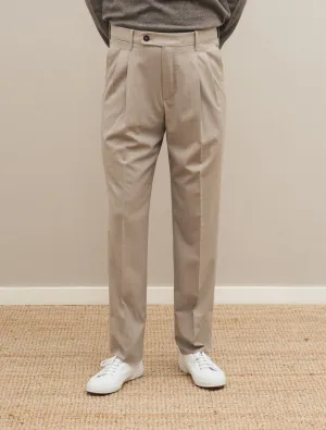 Wool Pleated Regular Fit Trousers Beige