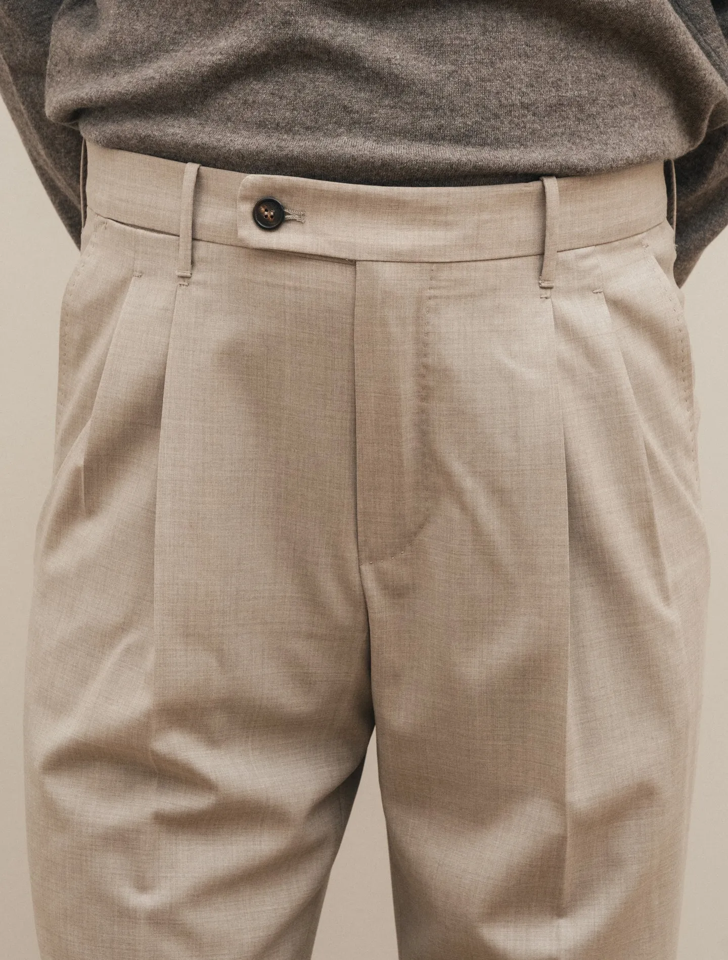 Wool Pleated Regular Fit Trousers Beige